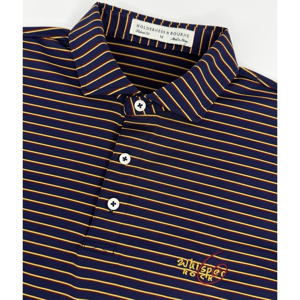 Holderness & Bourne Polo Men M Blue Stripe Whisper Rock Golf Performance